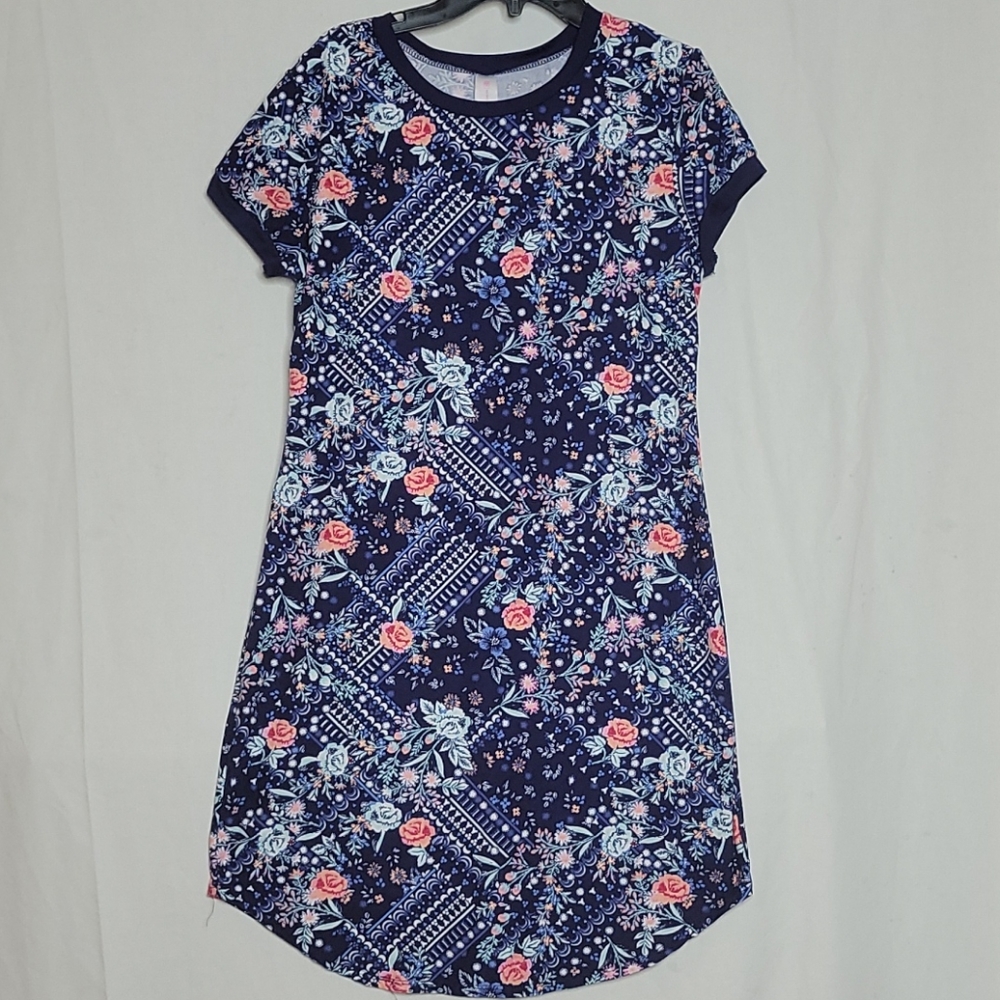 Navy with pink flowers Tank t-shirt dress